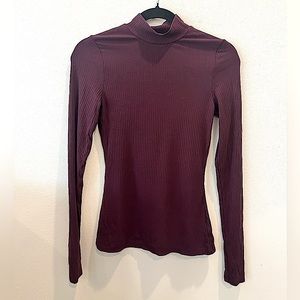 American Tall LONG SLEEVE MOCK NECK RIBBED TOP FOR TALL WOMEN IN MAROON